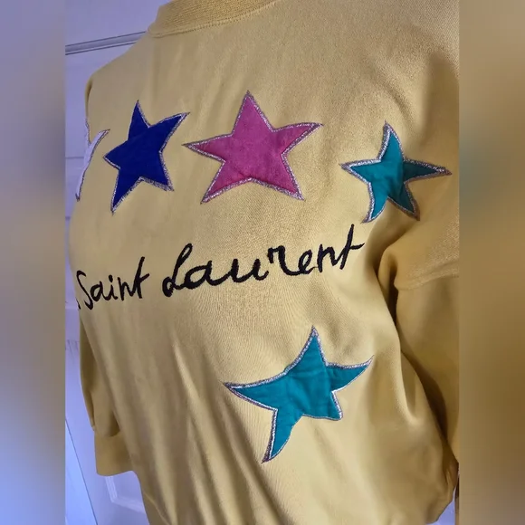 Vintage Yves Saint Laurent Yellow Sweater with Multicolor Stars - Picture 4 of 15
